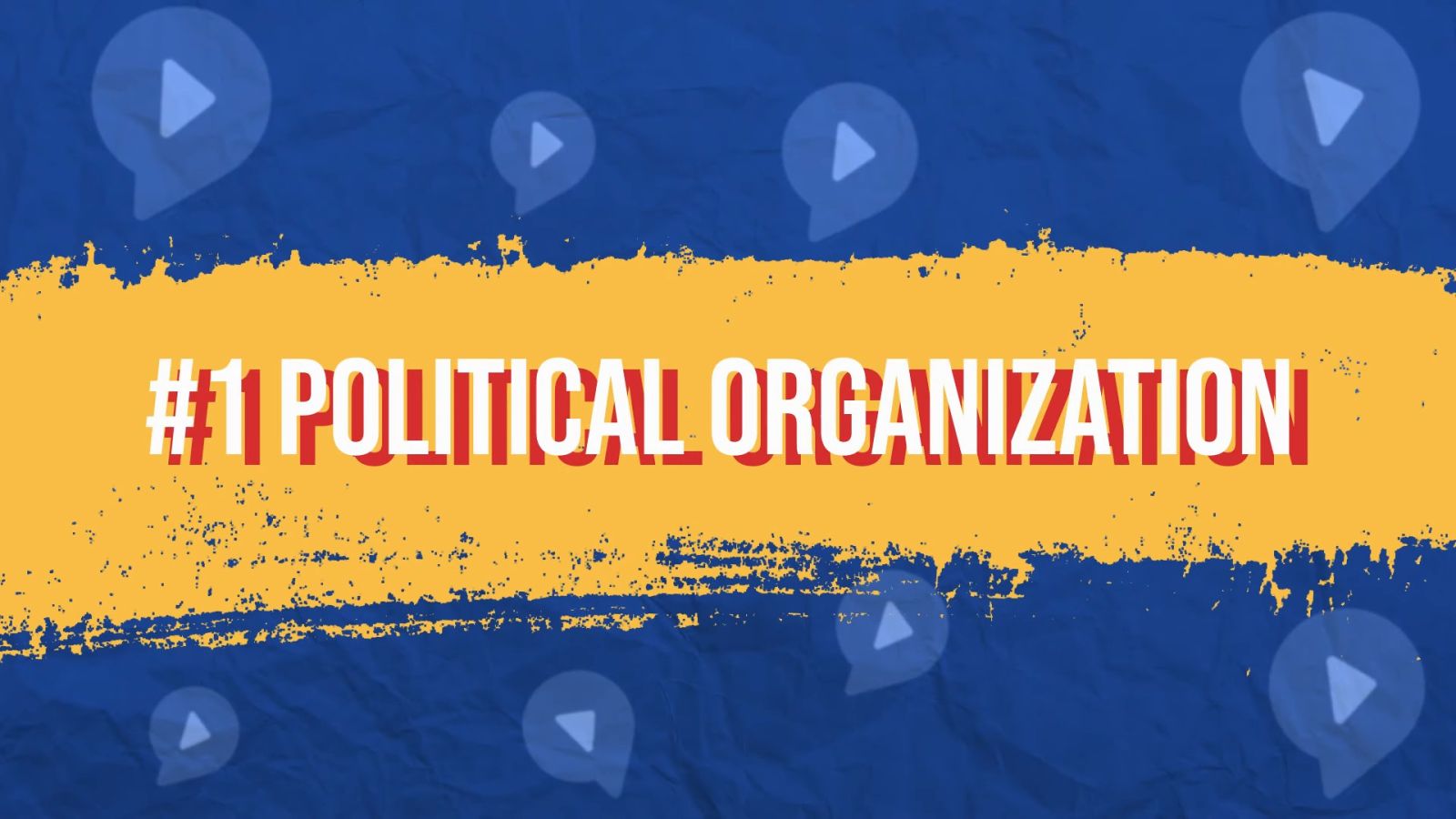 politics in spanish - political organization text on orange and blue background
