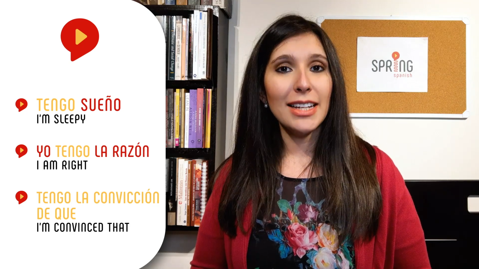 tengo in spanish female teacher explaining tengo chunk examples