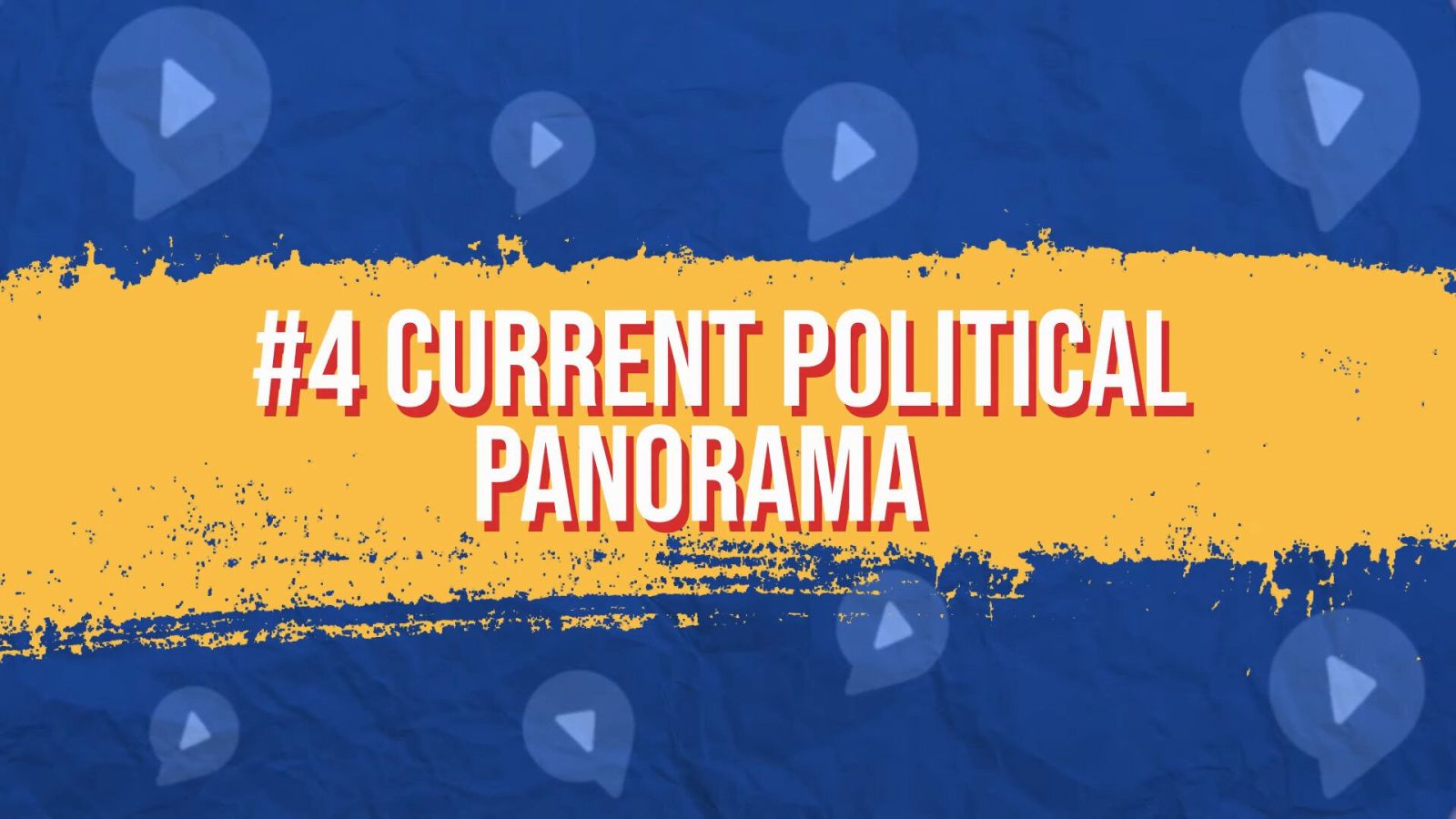 politics in spanish - current political panorama text on orange and blue background