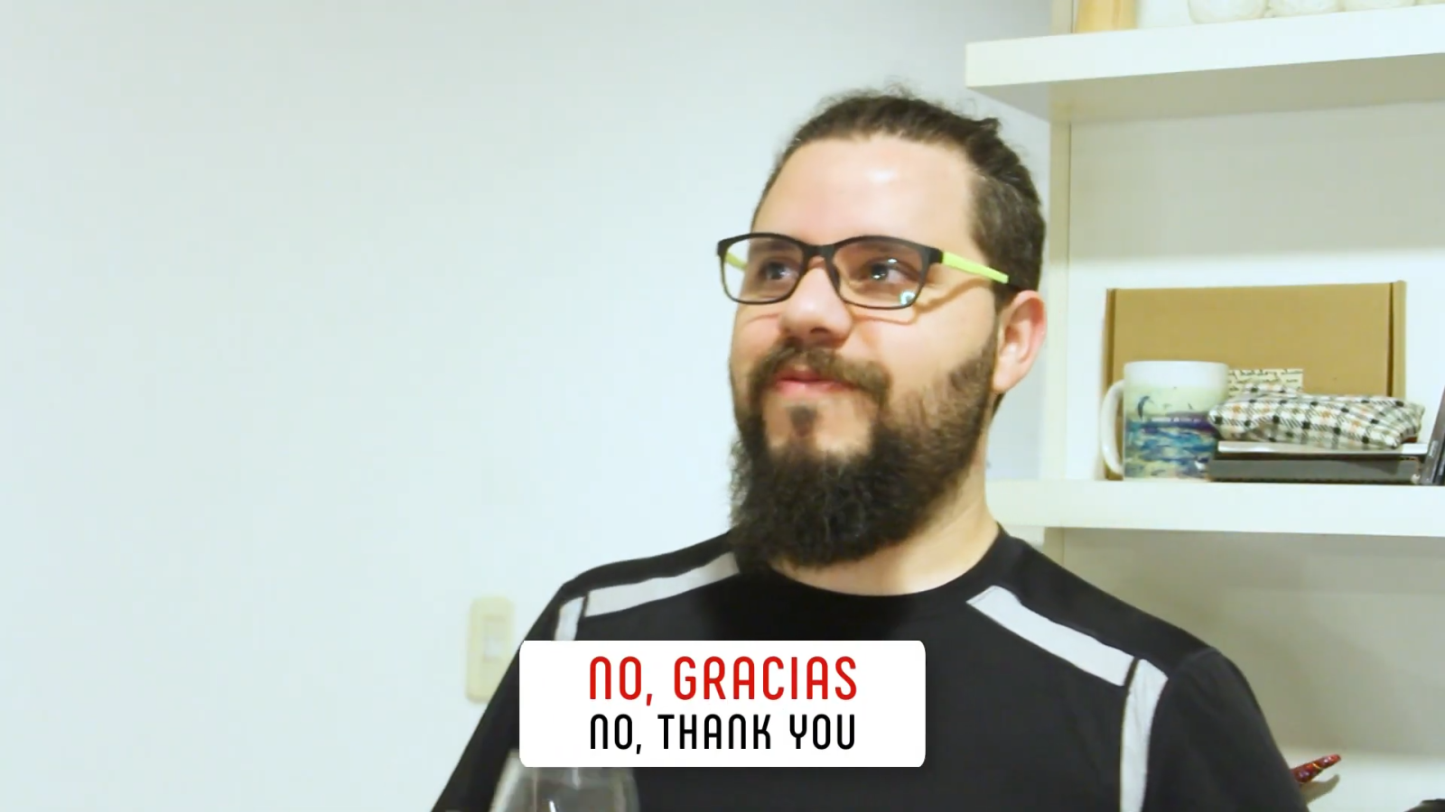 no in spanish no gracias text with male teacher in background