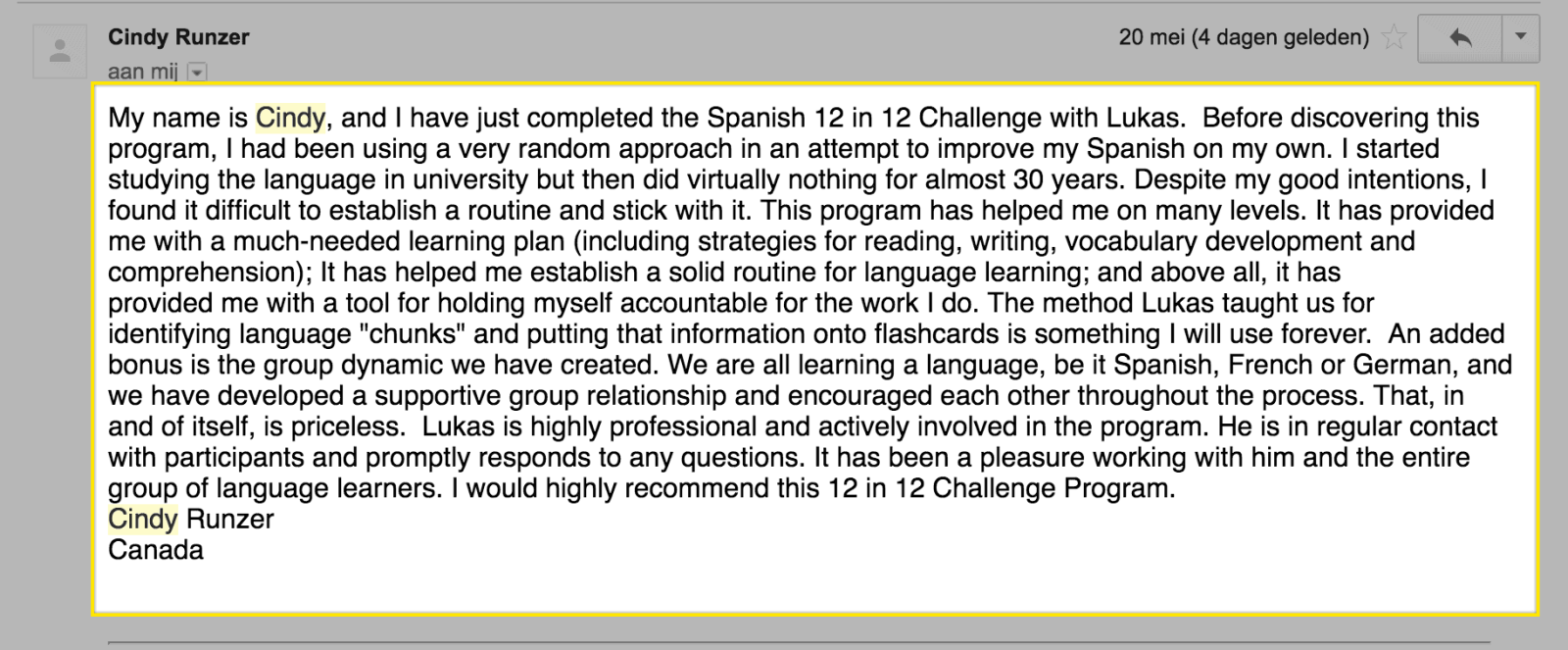 Success Story - Cindy