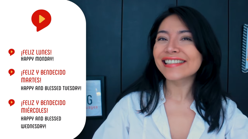 female teacher explaining alternatives to buenos dias in spanish