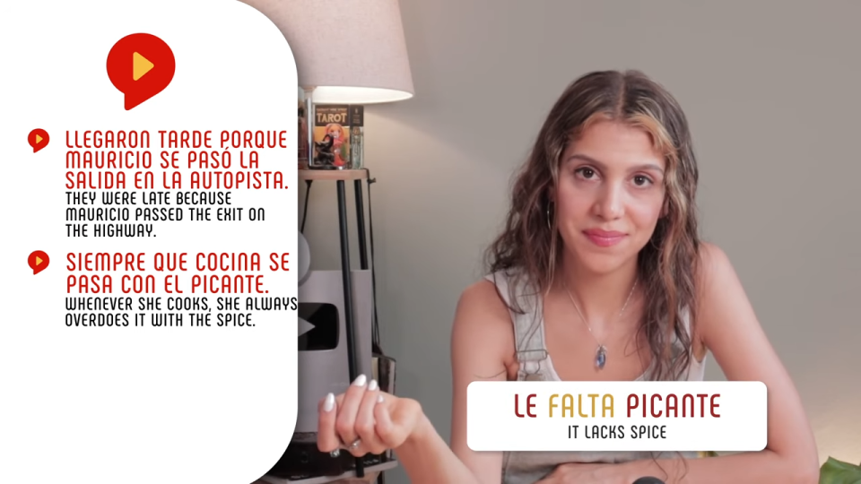 pasar conjugation example with female teacher explaining the use of picante in spanish